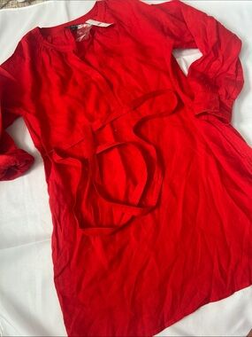 J. Crew Red Long Sleeve Belted Tunic Dress